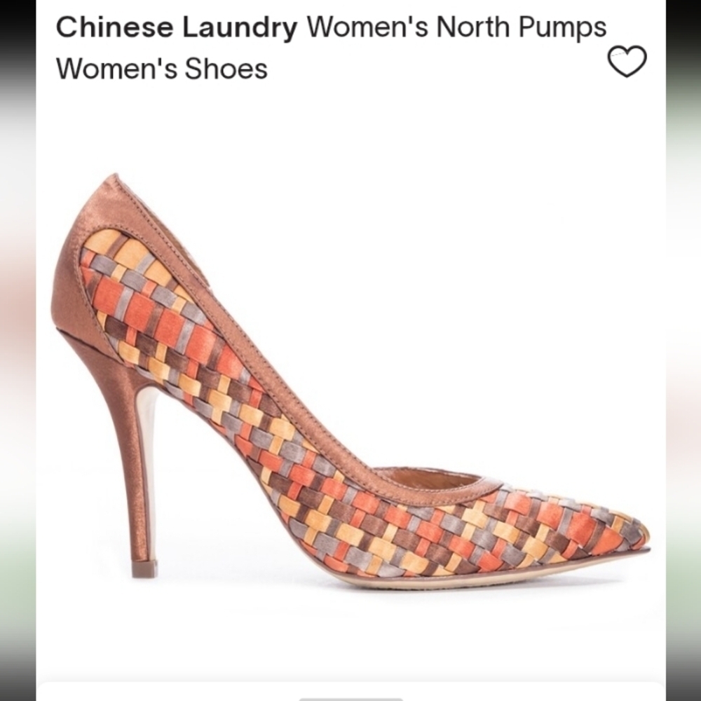 Chinese Laundry North D'Orsay Chocolate Brown Gold Orange Woven Silk Heel 7.5